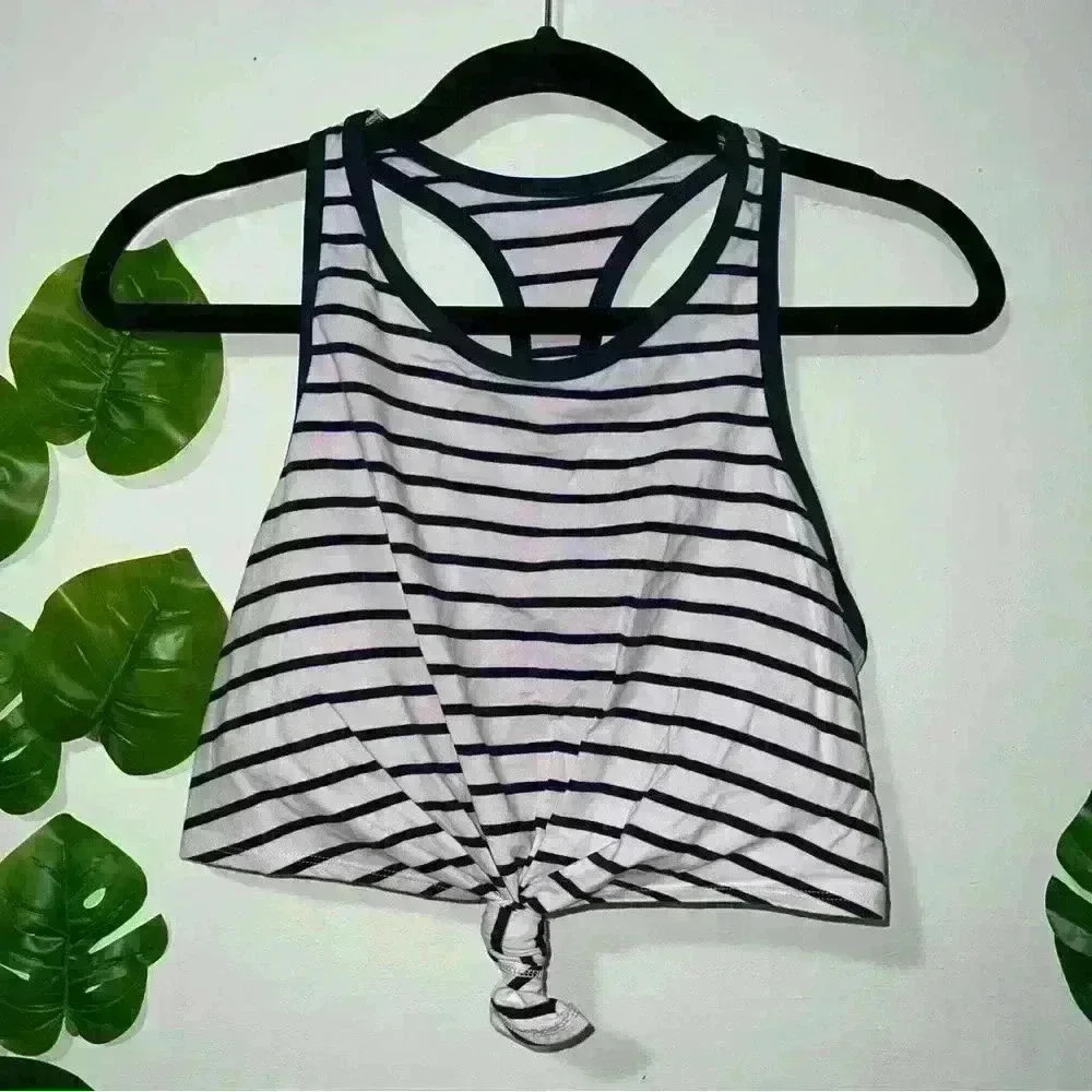 Aerie Knotted Cropped Stripped Top L
